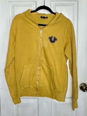 True Religion Yellow Buddha Graphic Zip-Up Hoodie
